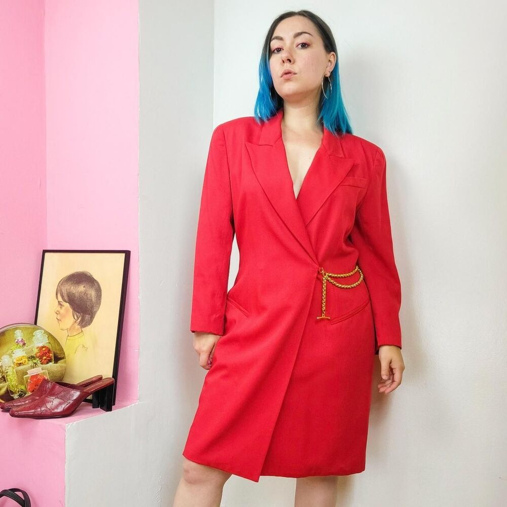 Vintage 80s Tahari Red Chain Belt Blazer Dress